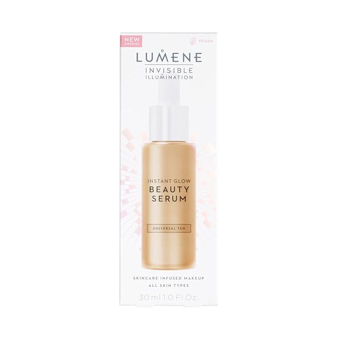 Lumene Invisible Illumination Instant Beauty Glow Serum - Sheer-Coverage Face Makeup + Brightening Serum - Infused with Nordic Algae and Vitamin E for Instant Radiance - Universal Tan (30ml)-GlimoraGlow