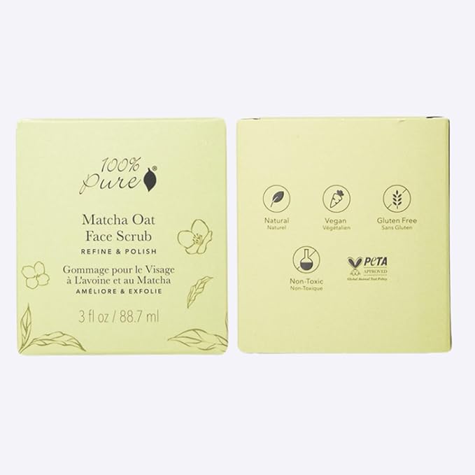 100% PURE Matcha Oat Face Scrub Facial for Glowy Radiant Skin Exfoliator & Pore Minimizer Natural Skincare for Women & Men, Vegan - 3 oz-GlimoraGlow