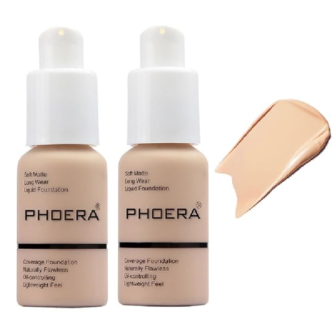 2 Pack PHOERA Foundation,Matte Oil Control Concealer Foundation Cream,PHOERA Long Lasting Waterproof Matte Liquid Foundation for Women Girls (102 Nude)-GlimoraGlow