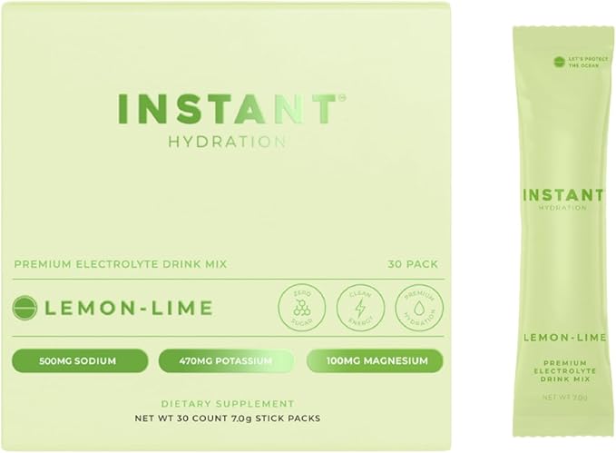 Instant Hydration Electrolytes Powder Packets - Lemon Lime Drink Mix - Zero Sugar - Keto, Vegan, Gluten-Free, Non-GMO - Boost Recovery, Brain Health, Muscle & Tissue Support- 30 Sticks-GlimoraGlow