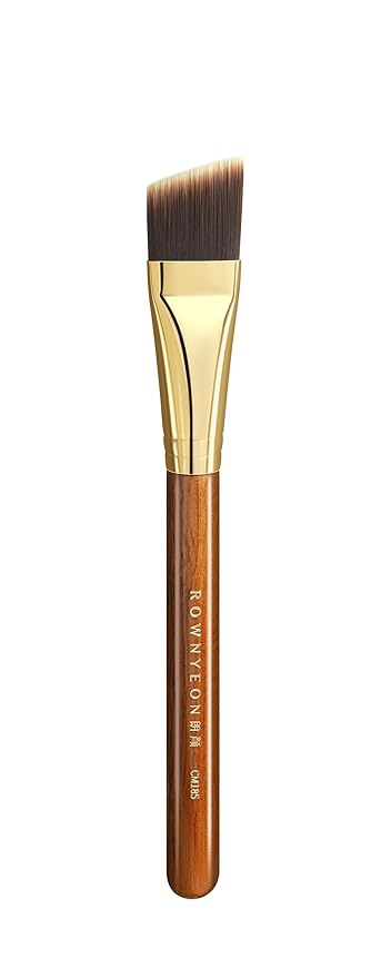 Desert Oak Series Angled Foundation Brush - 20mm Thin Contour Head for Cream/Stick Foundation, Precision Buffing & Detailing, Bubinga Handle & Brass Ferrule (CM 185)-GlimoraGlow