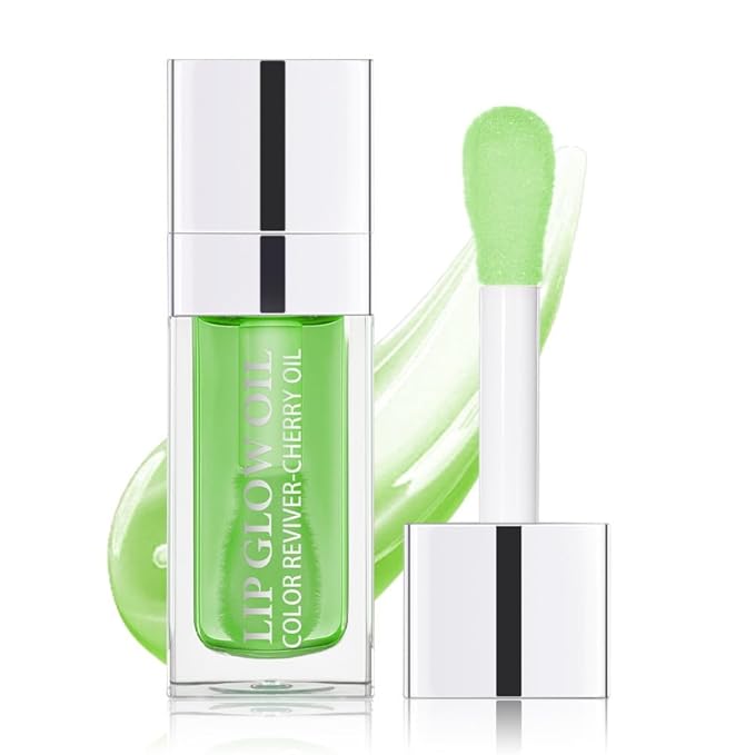 Hydrating Lip Glow Oil, Moisturizing Lip Glow Oil, Nourishing Glossy Transparent Lip Oil, Plumping Lip Oil, Lip Balm, Non-sticky Tinted Toot Lip Balm for Lip Care (GREEN APPLE) 0.2 OZ-GlimoraGlow