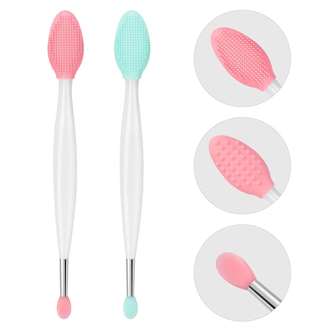 Unaone Lip Scrub Brush - 2 PCS Dual-ended Lip Scrubber Exfoliator and Silicone Lip Brush, 3-in-1 Silicone Lip Scrub Tool Lip Mask Applicator, Gentle Exfoliator & Applicator for Soft-GlimoraGlow