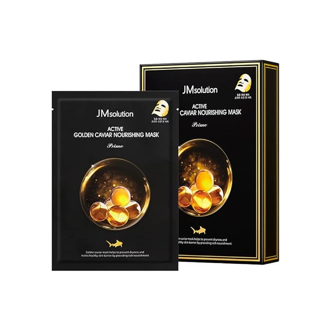 JMsolution Active Golden Caviar Nourishing Mask - Korean Skincare Facial Mask-Cavior extracted - collagen essense- 10 sheets for all skin type-GlimoraGlow