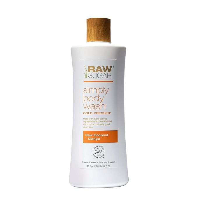 RAW SUGAR Simply Body Wash, (25 Fl Oz, Pack of 1) Bath Soap, Formulated without Sulfates & Parabens (Raw Coconut + Mango)-GlimoraGlow