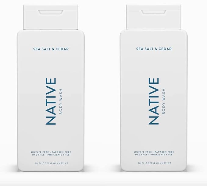 Native Body Wash Contains Naturally Derived Ingredients | For Women & Men, Sulfate, Paraben, & Dye Free Leaving Skin Soft and Hydrating | Sea Salt & Cedar 18 oz - 2 Pk-GlimoraGlow