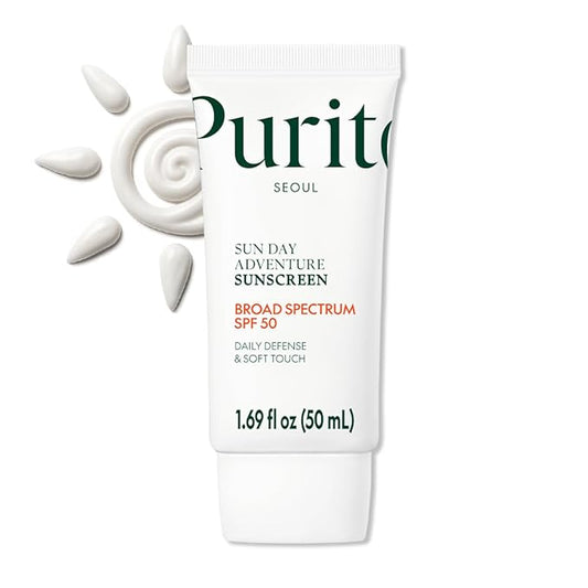 PURITO Sun Day Adventure Korean Sunscreen Smoothest and Lightest Texture Broad Spectrum SPF 50 UVA & UVB Protection No White Cast Oil Free For All Skin Types Vegan Daily Skin Care 50ml, 1.69 fl.oz-GlimoraGlow