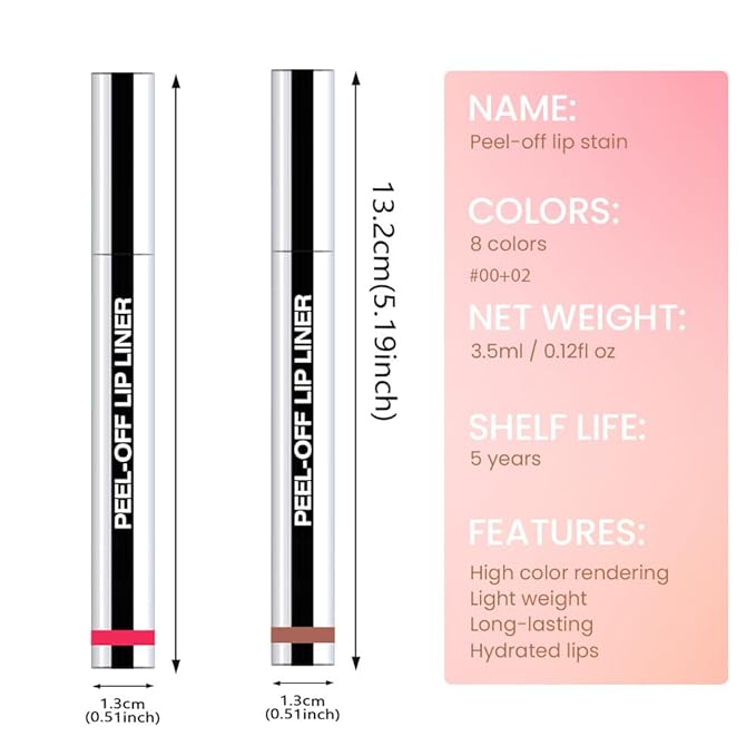 2 Pcs Matte Liquid Lip Stain Peel Off Lip Liner, Long Lasting Lip Tattoo, Waterproof & Transfer-Proof Lip Liner Peel Off Lip Gloss for All Skin Types.#00+#02-GlimoraGlow
