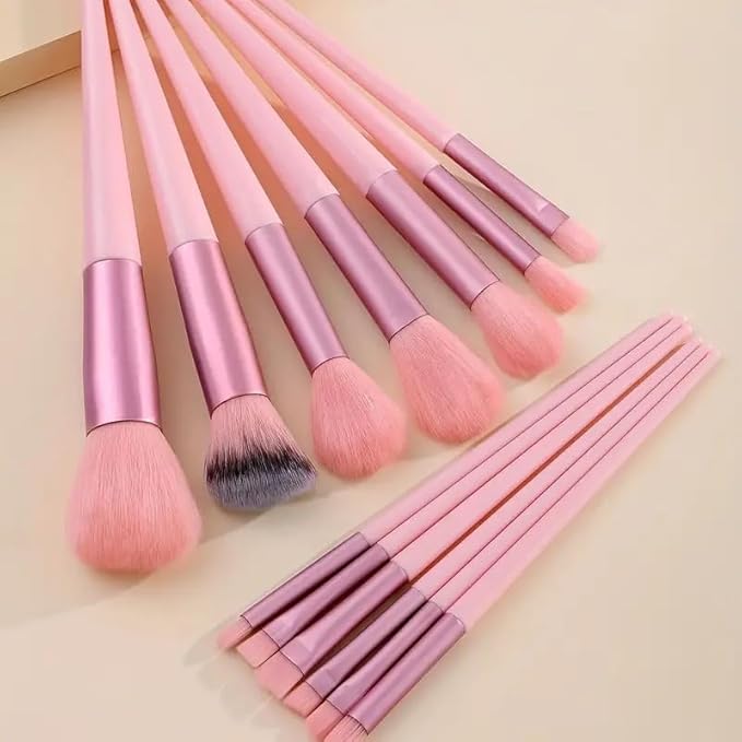 Foundation Makeup Brush Set Kit | 13 Pcs Premium Synthetic Kabuki Eye Shadows Make Up Brushes + 1 Sponge + 1 Brush Bag for Travel and Home Use (PINK)-GlimoraGlow