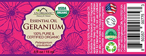 US Organic 100% Pure Geranium Essential Oil - USDA Certified Organic, Steam Distilled - W/Euro droppers (More Size Variations Available) (15 ml / .5 fl oz)-GlimoraGlow