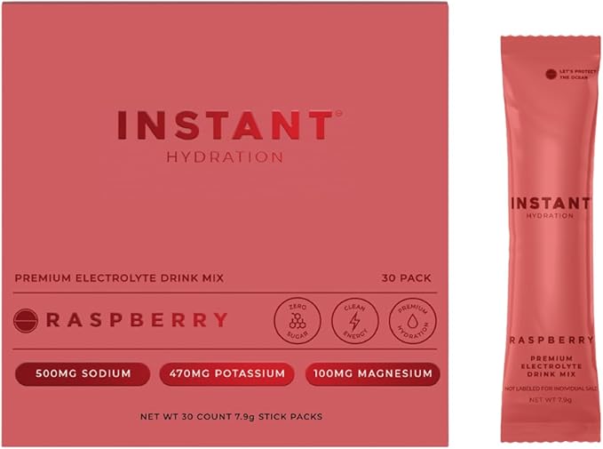 Instant Hydration Electrolytes Powder Packets - Raspberry Electrolyte Drink Mix - Zero Sugar - Keto, Vegan, Gluten-Free, Non-GMO - Boost Recovery, Brain Health, Muscle & Tissue Support- 30 Sticks-GlimoraGlow