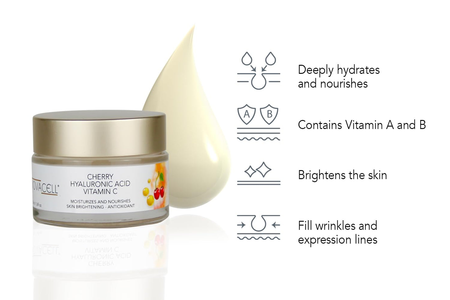 Cherry Face Mositurizer Cream with Hyaluronic Acid & Vitamin C - Nourishing, Youth Preserving, Fills Expression Lines & Wrinkles - 50 ml-GlimoraGlow