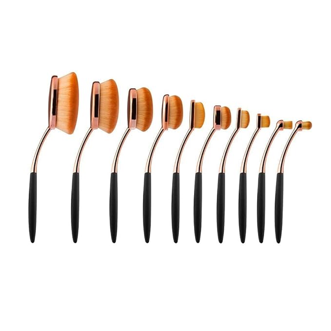 Yoseng Makeup Brushes Set 10Pcs Professional Oval Toothbrush Foundation Cream Contour Powder Blush Conceler Eyeliner Blending Brush New Fashionable Super Soft Cosmetic Brushes Tool with Box(Rose Gold)-GlimoraGlow