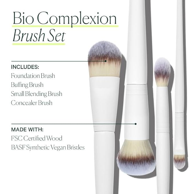 Well People Bio Complexion Brush Set, 4-Piece Face Brush Set For All Complexion Products, For Liquids, Powders & Creams, Cruelty-free Bristles-GlimoraGlow