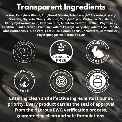 Face Moisturizer - EWG Verified, Unscented, Non-Greasy Hydration with Squalane, Aloe Vera, Ceramides & Hyaluronic Acid - 1.7 fl oz-GlimoraGlow