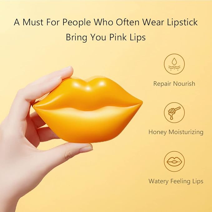 20Pcs Moisturizing Lip Mask, Restores Moisture Lip Care Mask for Dry Lips and Lip Lines Lips Overnight Lip Care, Gel Treatment Lip Masks Plumping Lips Mask (Yellow)-GlimoraGlow