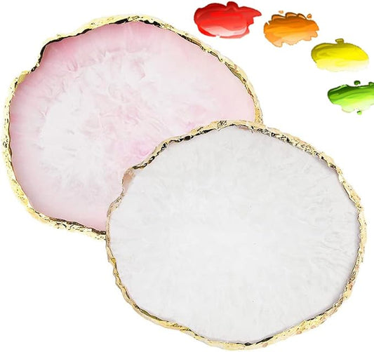 2 Pack Resin Nail Art Palette, Nail Painting Mixed Color Palette, Gilded Edge Nail Gel Color Makeup Display Board Pallet (White+Pink)-GlimoraGlow