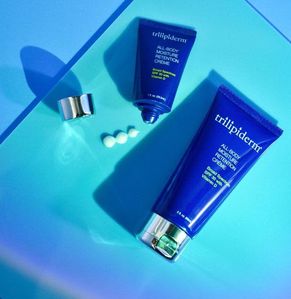 Trilipiderm 3 x All-Body Moisture Retention Creme 3x and All-Body Moisture Retention with Spf 30 Broad Spectrum 3oz size Travel Size 6-pack Sets - Air Travel, Gift, Purses, Gym Bag Lotion-GlimoraGlow