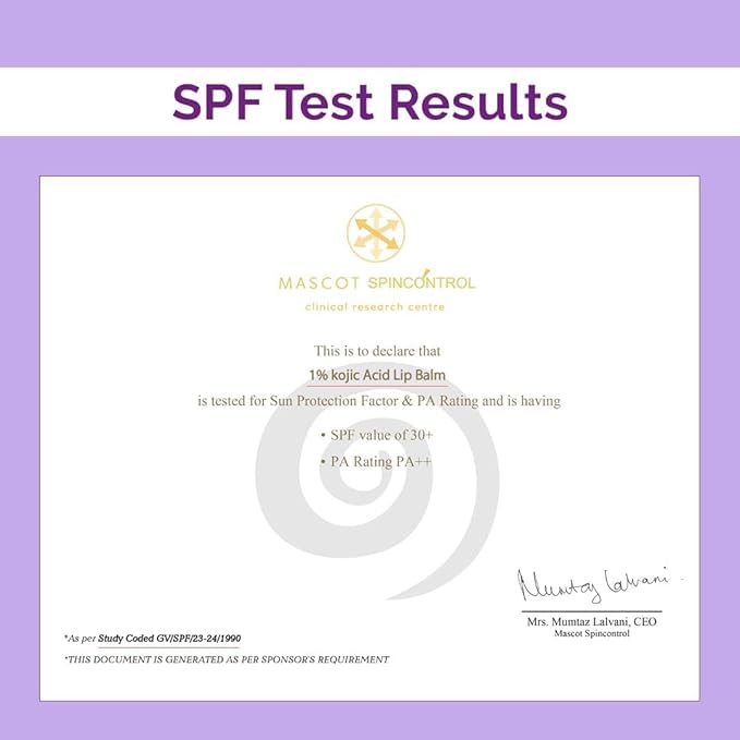 1% Kojic Acid Lip Balm With Alpha Arbutin & Hyaluronic Acid, SPF 30 PA++ for Dark & Pigmented Lips - 4g-GlimoraGlow