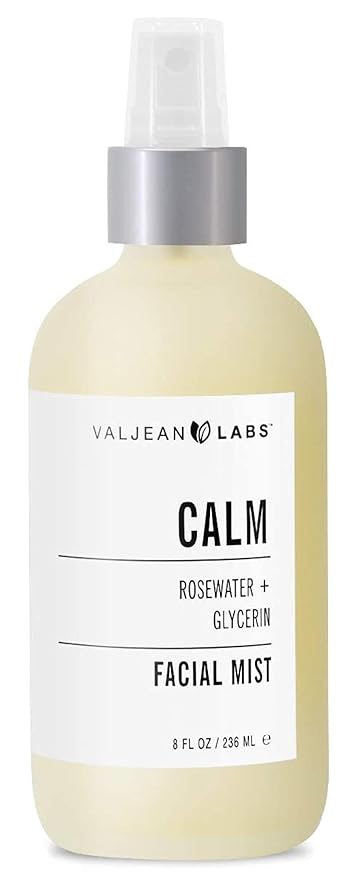 VALJEAN LABS Face Mist - Calm | Rosewater + Glycerine | Calms, Moisturizes, Soothes | Helps to Even Complexion | Paraben Free, Cruelty Free, Made in USA (8 oz)-GlimoraGlow