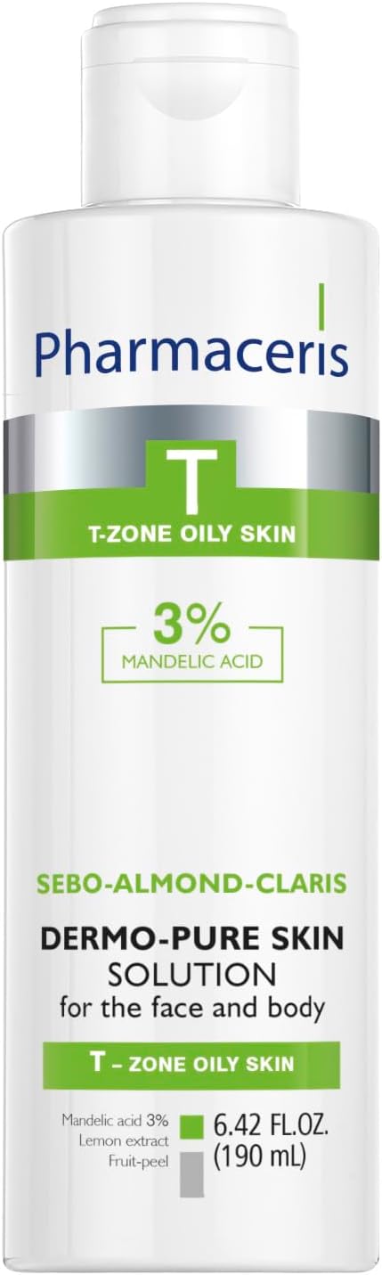 Face & Body Breakout Solution - 3% Mandelic Acid Helps Clarify Blemish & Acne Prone Skin, Face, Back & Chest Pimples Exfoliating & Clearing Treatment, SEBO-ALMOND-CLARIS, 6.42 fl oz-GlimoraGlow