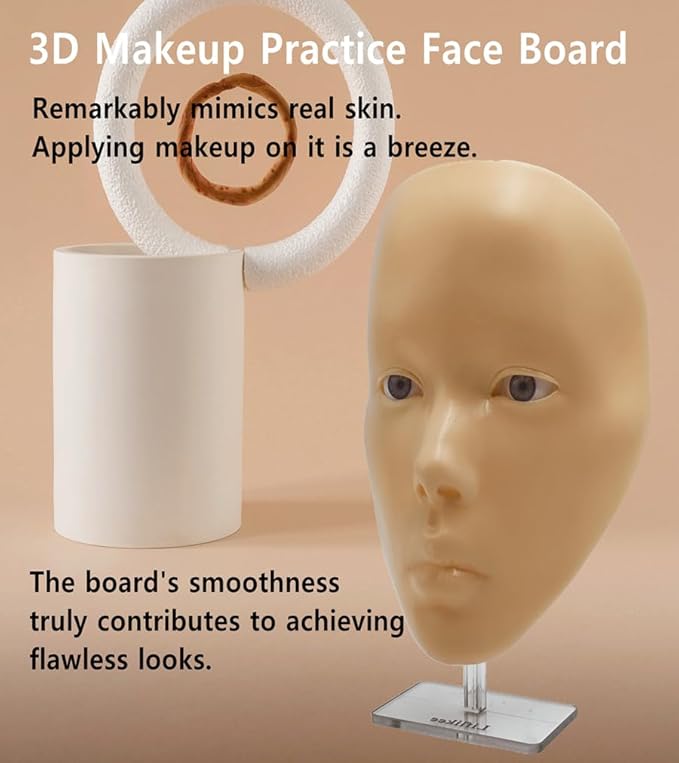 3D Makeup Practice Face, XIJIEMAO Mannequin Head For Makeup, Reusable Silicone Full Makeup Mannequin Head With Stand And Brush Set, Eye Shadow Makeup Face Board, Emerging Makeup Artist, Girl'S Gift-GlimoraGlow