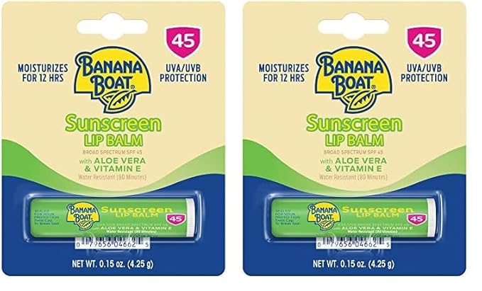 Banana Boat Sunscreen Lip Balm SPF 45 with Aloe Vera & Vitamin E, 0.15oz | Lip SPF, Aloe Vera Lip Balm with SPF, Vitamin E Lip Balm, Moisturizing Lip Balm, Lip Sunblock, Travel Sunscreen, 0.15oz-GlimoraGlow