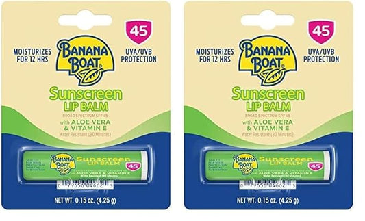Banana Boat Sunscreen Lip Balm SPF 45 with Aloe Vera & Vitamin E, 0.15oz | Lip SPF, Aloe Vera Lip Balm with SPF, Vitamin E Lip Balm, Moisturizing Lip Balm, Lip Sunblock, Travel Sunscreen, 0.15oz-GlimoraGlow