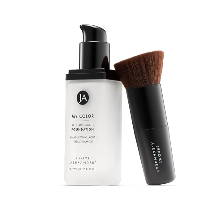 Jerome Alexander My Color Self Adjusting Full Coverage Foundation Makeup with Kabuki Brush (Medium)-GlimoraGlow