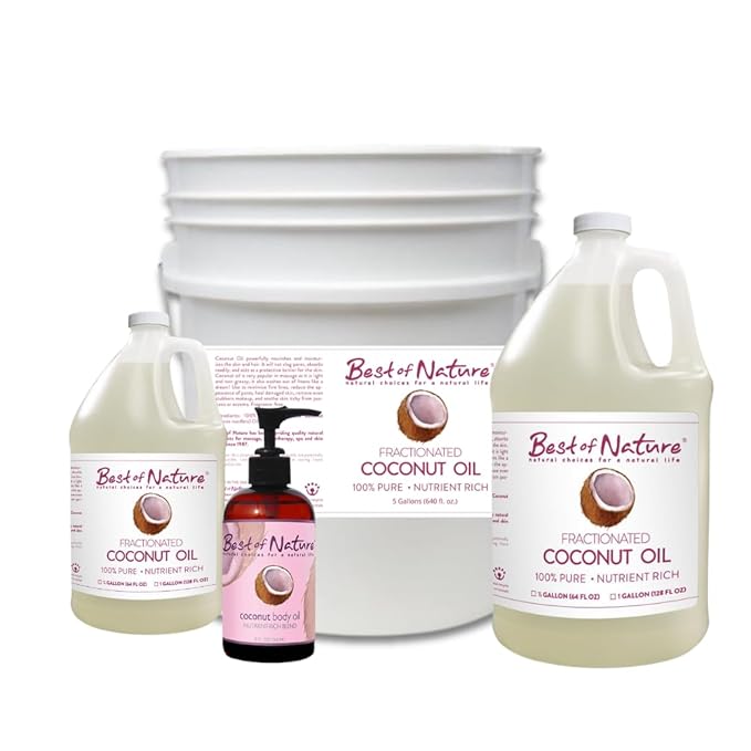 Best of Nature 100% Pure Fractionated Coconut Oil - Liquid MCT Massage & Body Oil, Unscented Moisturizer for Hair, Skin, Face, Aromatherapy Carrier for Essential Oils, 5 Gallon Pail (640 fl oz)-GlimoraGlow