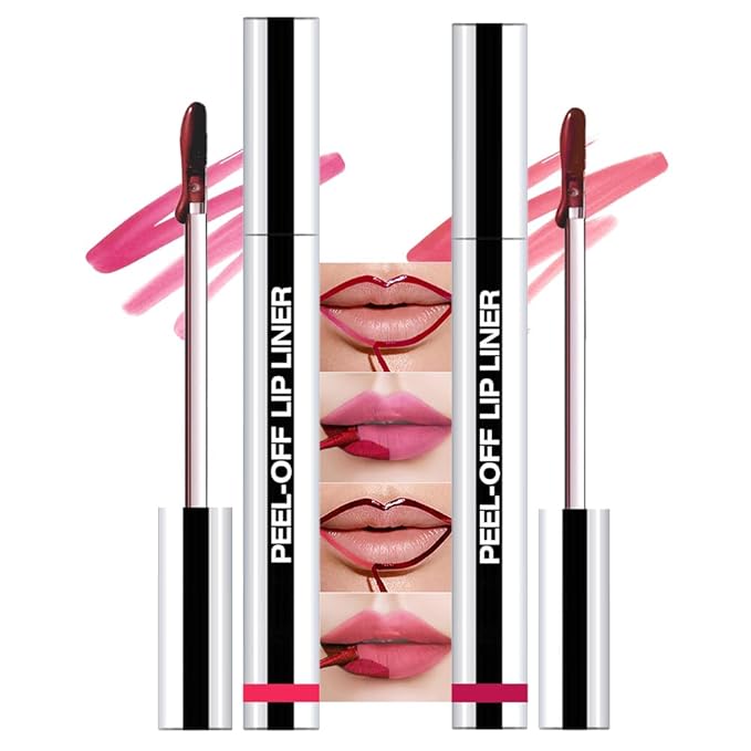 2 Pcs Matte Liquid Lip Stain Peel Off Lip Liner, Long Lasting Lip Tattoo, Waterproof & Transfer-Proof Lip Liner Peel Off Lip Gloss for All Skin Types. 0.12 fl oz #00+#06-GlimoraGlow
