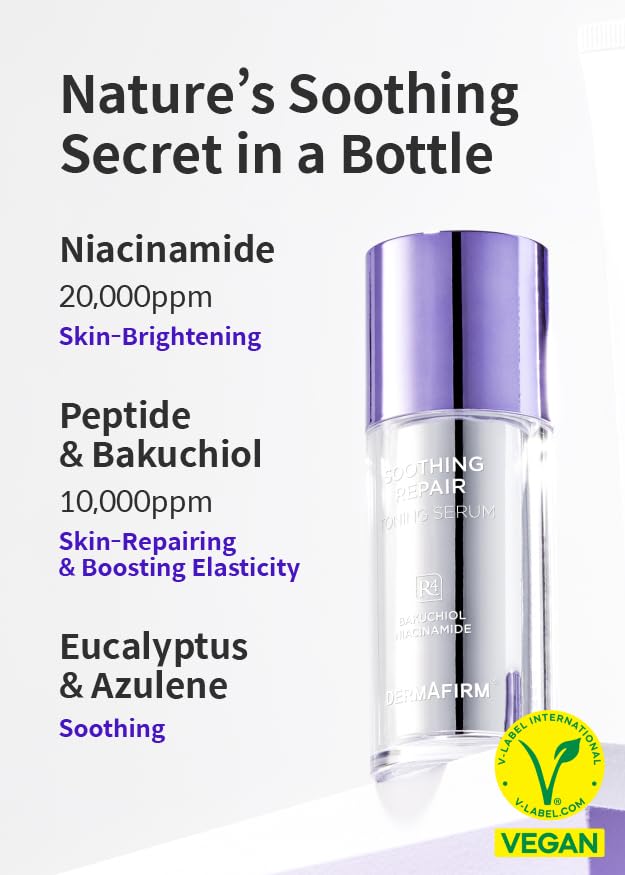 [Refill] DERMAFIRM Soothing Repair Toning Serum R4 - Korean Bakuchiol Retinol Niacinamide & Peptide Face Serum for Wrinkles - Calming, Moisturizing & Correcting- Paraben-Free, Cruelty-Free, 1.01 fl oz-GlimoraGlow