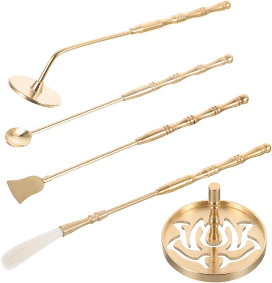 Incense Burner Kit 5pcs - Incense Cone Molds, Press, Shovel, Brush - Brass Chinese Incense Burner Kit Incense Making Kit for Yoga Meditation DIY Home Fragrance-GlimoraGlow