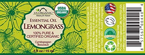 US Organic 100% Pure Lemongrass Essential Oil, USDA Certified Organic, Extracted by Steam Distillation Method, for Hair, Nail Polish Remover, Bees Attraction, and More. 15 ml-GlimoraGlow