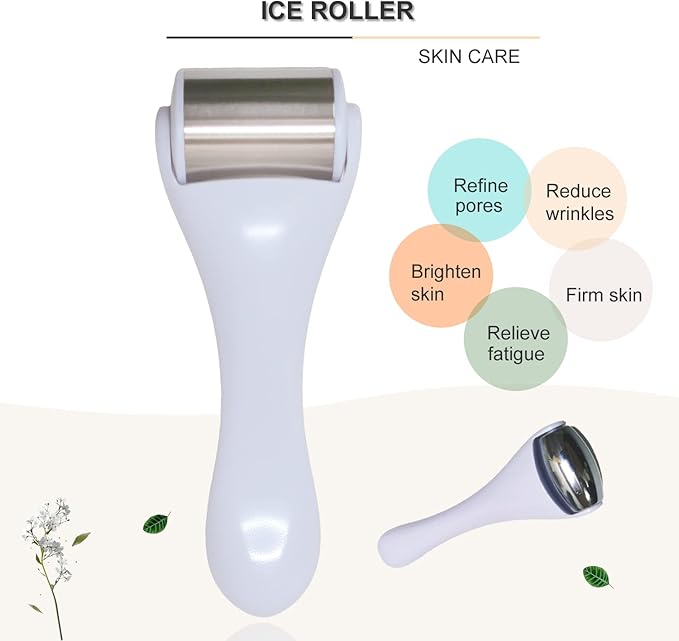 Ice Roller & Massager for Face & Eyes - Stainless Steel, 2 Pcs, Pain Relief, Dark Circles, Migraine (White)-GlimoraGlow