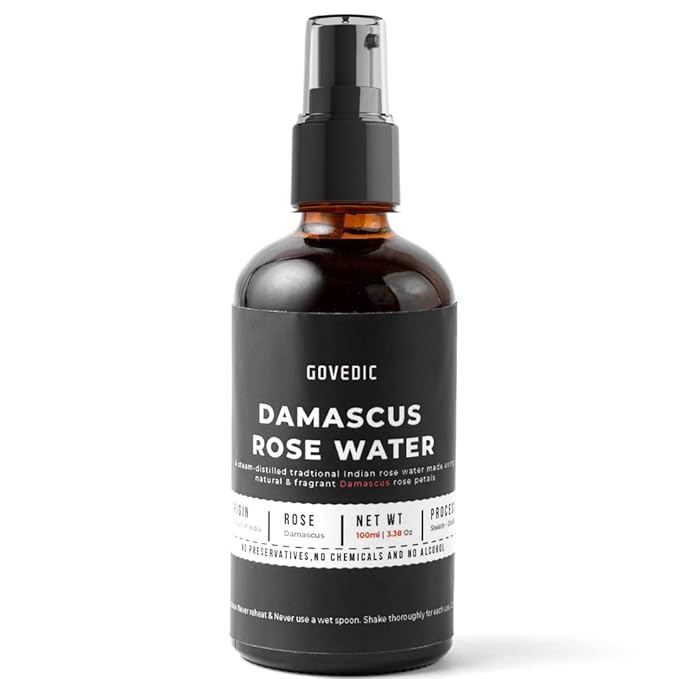 Govedic Rose Water Spray for Face Made with Damask Rose Petals, All-Natural Formula, No Dyes or Alcohol, Suitable for All Skin & Hair Types 100ml 3.38 Oz-GlimoraGlow