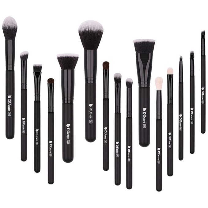 DUcare Makeup Brushes 15Pcs Premium Synthetic Kabuki Makeup Brush Set, Professional Foundation Concealers Powder Blush Blending Face Eye Shadows Black Brush Sets-GlimoraGlow