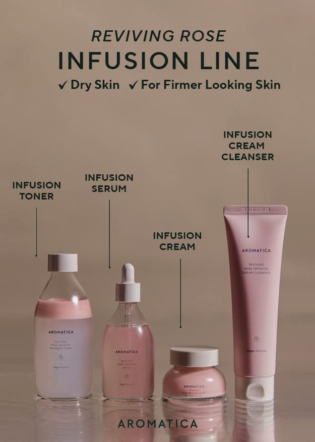 AROMATICA Reviving Rose Infusion Serum 3.38oz / 100ml, Vegan, Rejuvenating Hydration Serum, Vitality Serum for dry skin | with Damask Rose Water and Rose Oil-GlimoraGlow