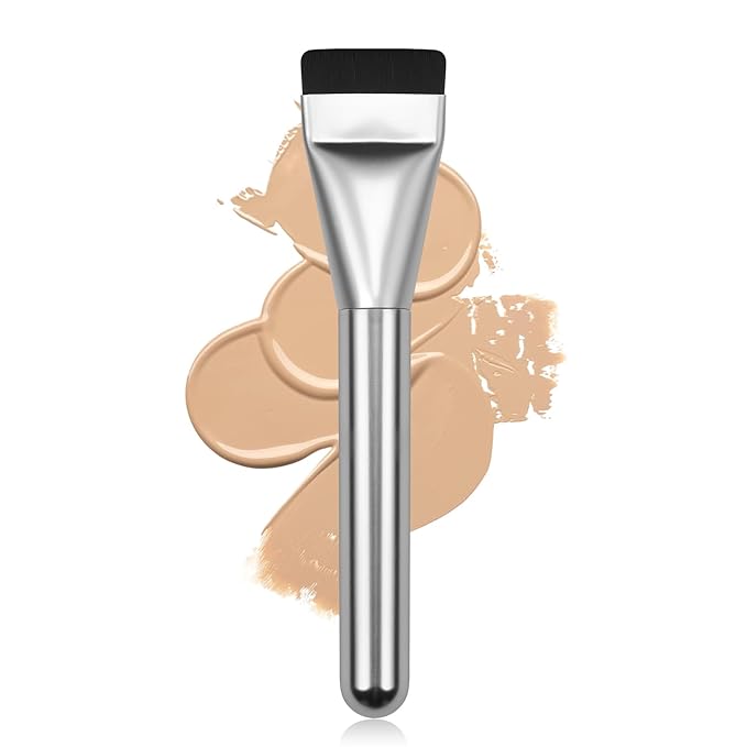 Flat Foundation Brush,Korean Makeup Brush Spatula Facial Brush for Liquid Foundation,Premium Face Makeup Brush for Blending Cream (Silver)-GlimoraGlow