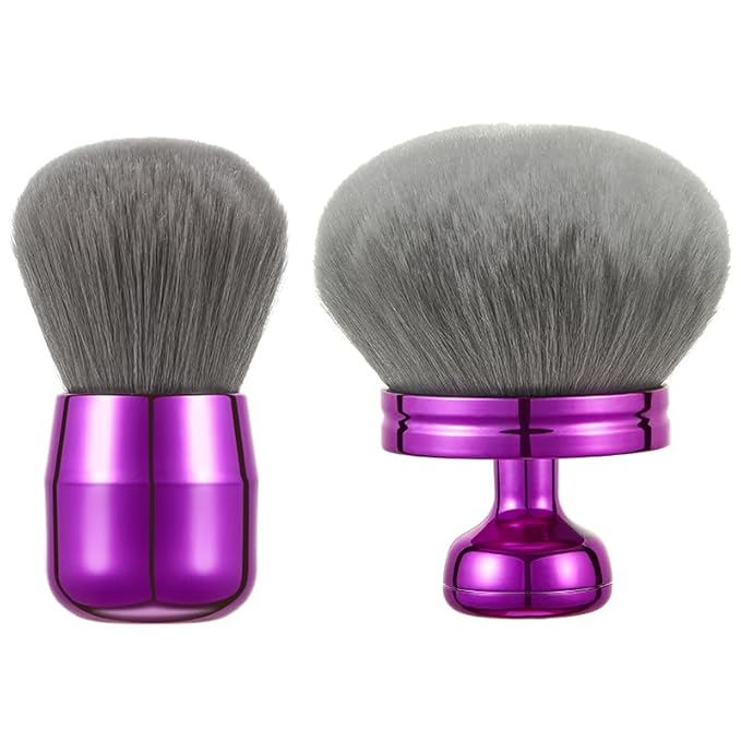 Extra Large Kabuki Brush Set for Body and Face Foundation & Makeup,Multi-functional,Mix bronze self-tanning applicator, wide round head, Great gift for women with Velvet bag(Purple 2pcs)-GlimoraGlow
