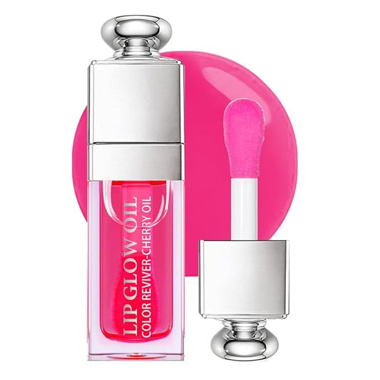 Hydrating Lip Glow Oil, Moisturizing Lip Glow Oil, Nourishing Glossy Transparent Lip Oil, Plumping Lip Oil, Lip Balm, Non-sticky Tinted Toot Lip Balm for Lip Care (CHERRY) 0.2 OZ-GlimoraGlow