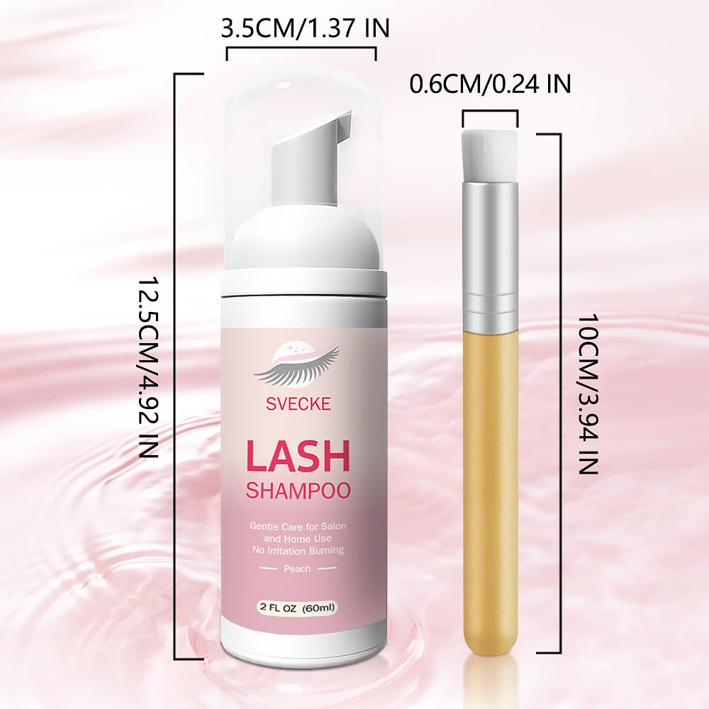Lash Shampoo Kit Eyelash Extension Cleanser, Eyelash Shampoo for Lash Extensions, Lash Cleaner Eyelid Foam Cleaning Kit for Salon Home Use (Peach)-GlimoraGlow