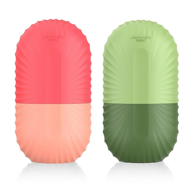 2pcs Ice Roller for Face and Eye, Silicone Ice Facial Roller Ice Holder, Face Ice Mold Skin Care, Face Icers Reusable Ice Cube Roller for Shrink Pores Anti Wrinkle Reduce Puffiness, Pink Green-GlimoraGlow