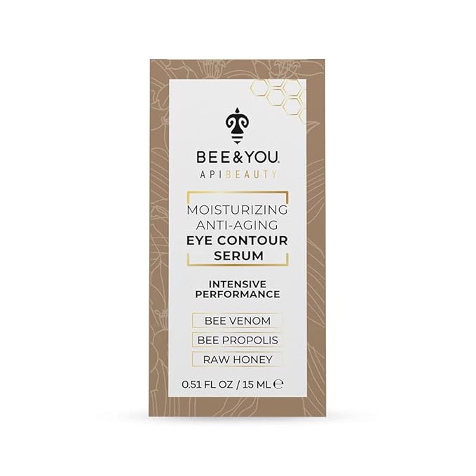 BEE and YOU Eye Cream, Anti Aging, Anti Wrinkle Serum 100% Natural with Bee Venom, Propolis Extract, Raw Honey, Hyaluronic Acid, For Dark Circles Under Eye Treatment and Puffiness, Skin Care, 15ml-GlimoraGlow