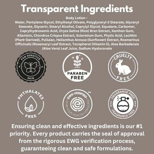 Body Lotion for Men – EWG Verified, Ultra Hydrating, Non-Toxic, Fast-Absorbing, Fragrance-Free, Unscented, Paraben-Free, Sulfate-Free, Daily body lotion for Dry Skin & Sensitive Skin, 12oz-GlimoraGlow