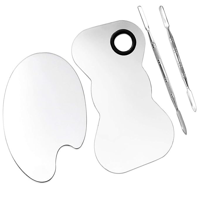 2 Pack Professional Makeup Palette, 2 Types Pro Lady Stainless Steel Cosmetic Artist Spatula with Spatula Tool for Mixing Foundation-GlimoraGlow