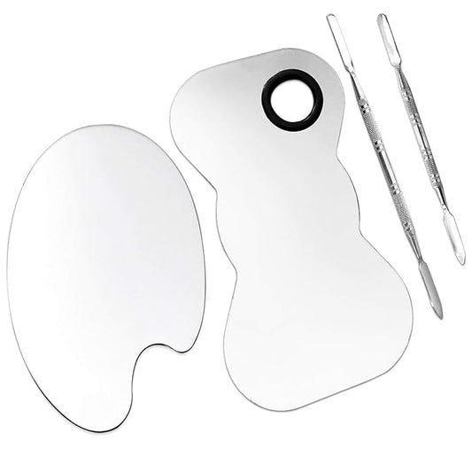 2 Pack Professional Makeup Palette, 2 Types Pro Lady Stainless Steel Cosmetic Artist Spatula with Spatula Tool for Mixing Foundation-GlimoraGlow