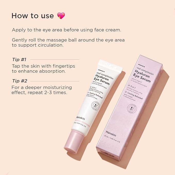 Hanskin Real Complexion Hyaluron Eye Serum, 360° Eye Massage Applicator, De-Puff Moisturize Hydrate [25ml]-GlimoraGlow