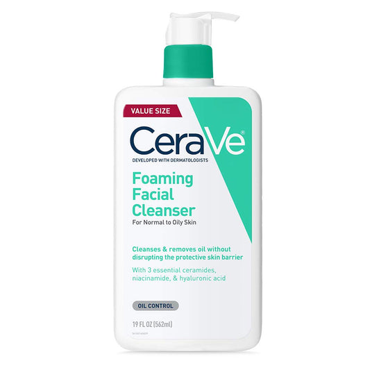 CeraVe Foaming Facial Cleanser, Daily Face Wash for Oily Skin, Hyaluronic Acid + Ceramides + Niacinamide, Fragrance Free & Paraben Free, Non-Drying Oil Control Face Wash, 19 Fluid Ounce-GlimoraGlow