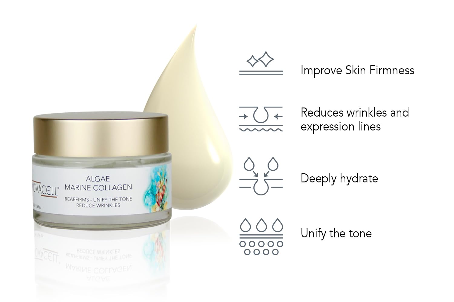 Algae Face Mositurizer Cream with Marine Collagen - Improves Firmness and Hydrates the Skin, Deep Moisture & Unifies the Skin Tone - 50 ml-GlimoraGlow